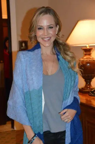 Julie Benz wearing her Waterkeeper Alliance Qiviuk shawl