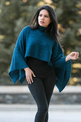 Conny Blue woman's poncho Bison, Merino & Silk Conny made by Qiviuk Boutique