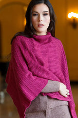 Connoly Pink Woman's Poncho Bison, Merino & Silk made by Qiviuk Boutique