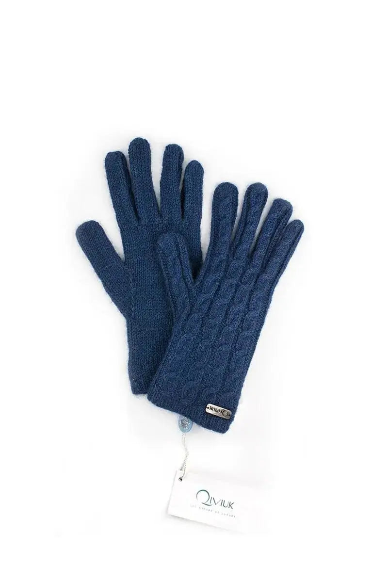 Dark Blue Cable  Merino, Silk and Qiviut Gloves glovesby Qiviuk Boutique