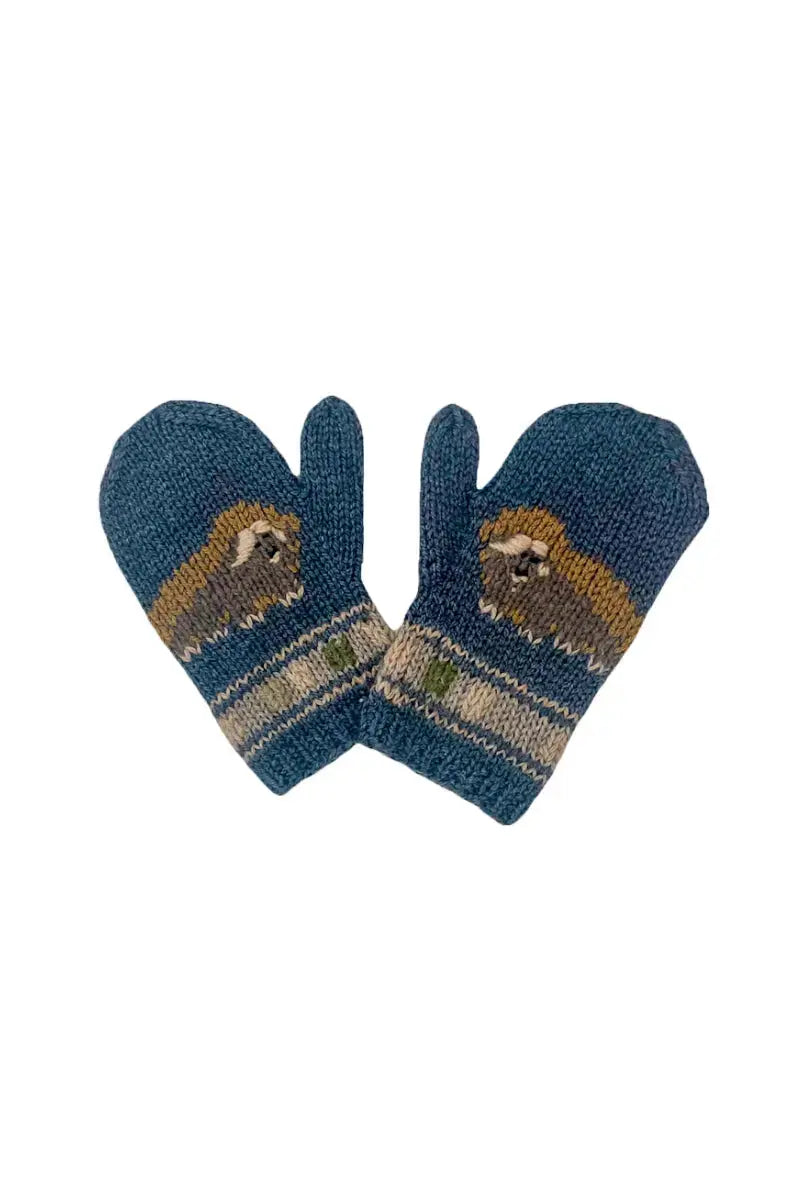 Muskox Kids Mittens Bison, Merino & Silk in light blue by qiviuk boutique