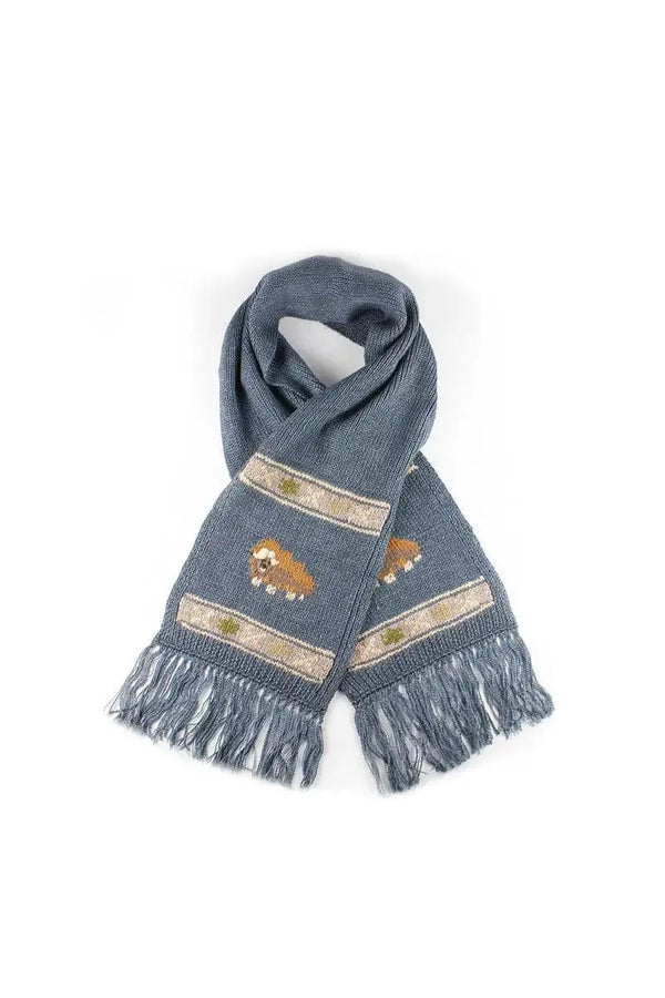 Grey Bison, Merino & Silk Muskox scarf for kids in L blue made by Qiviuk Boutique
