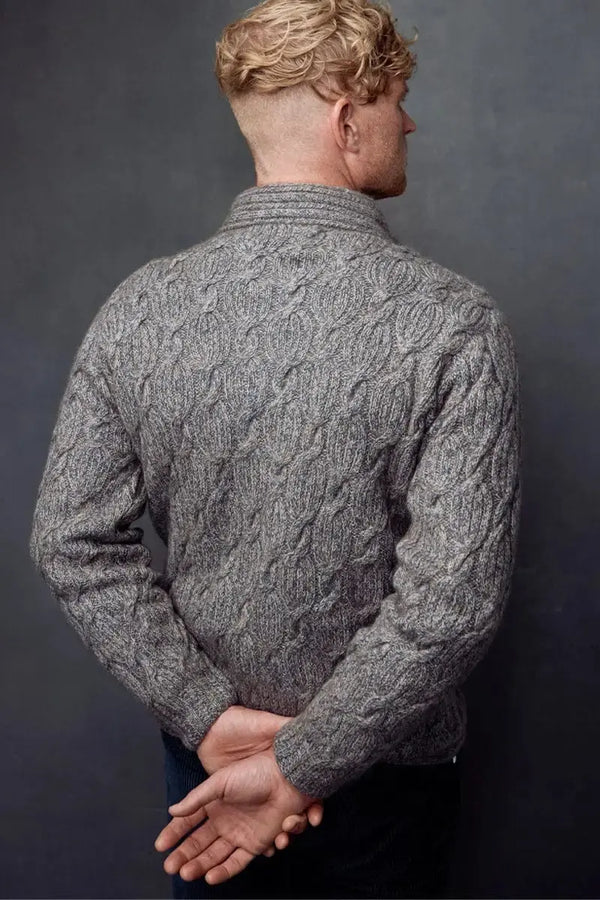 A back view of a Robert men cardigan sweater with by Qiviuk Boutique