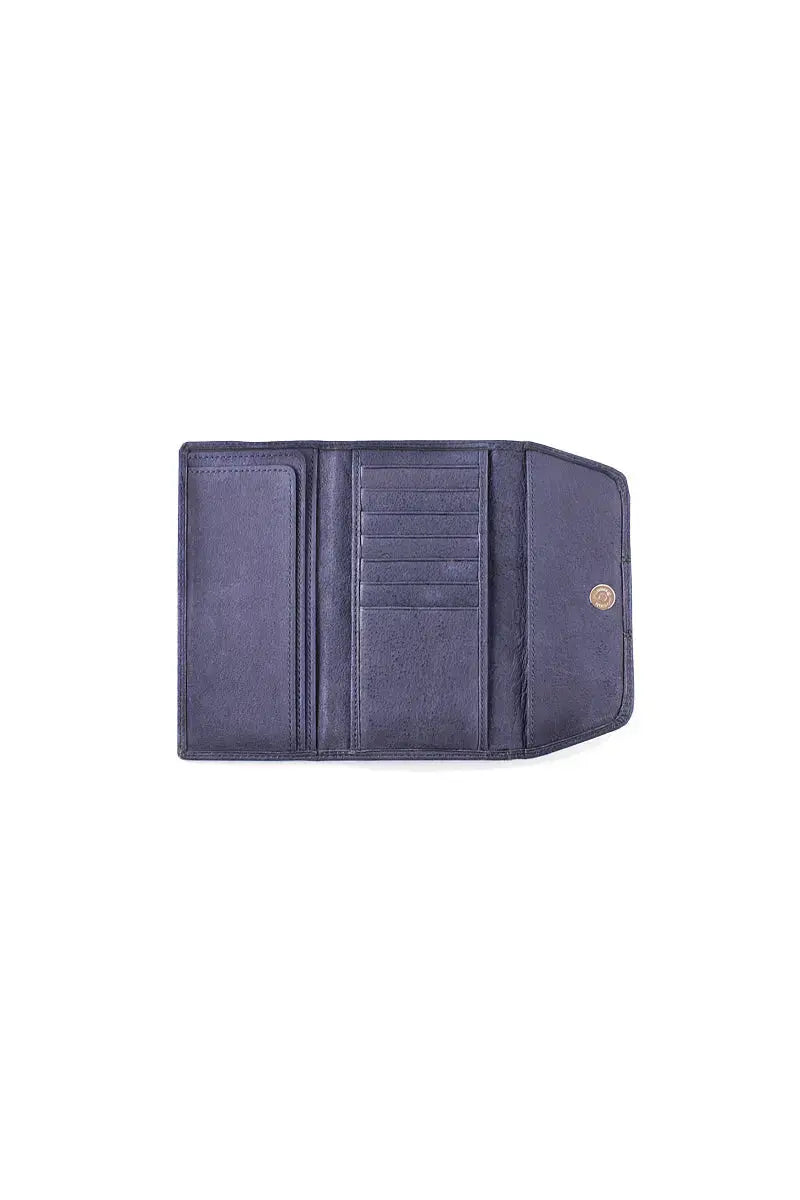 Muskox leather Carmin ladies wallet in blue open view by Qiviuk Boutique