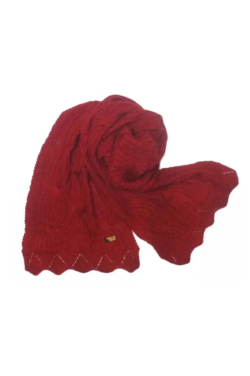 Bison, Merino & Silk Cross cable woman scarf in red by Qiviuk Boutique