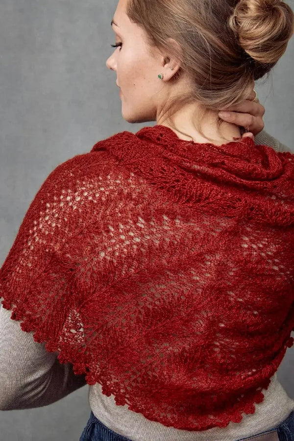 Back view of a Red Brigida Woman Stole Qiviuk by Qiviuk Boutique