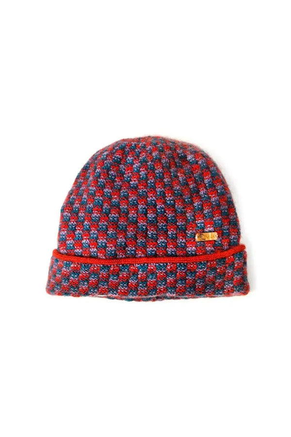 Multi colered checkered Qiviuk, Merino & Silk Melody hat by Qiviuk Boutique