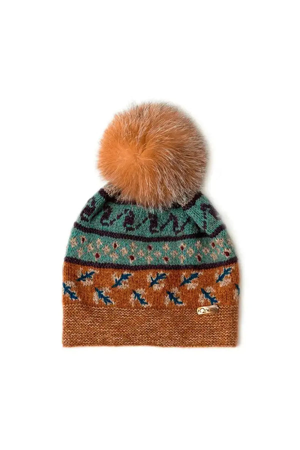 Bison, Merino & Silk Suleyma Qiviut hat with removable crystal fox pompom made by Qiviuk Boutique