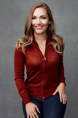 A deep red Gaby  intricate cable Woman Cardigan sweater Qiviuk Sweater in Red made by Qiviuk Boutique