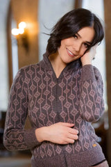 Front view of Bison, Merino & Silk Danet woman's cardigan sweater by Qiviuk Boutique