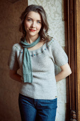 A front very of a grey Qiviuk, Merino & Silk Rosaly woman's pullover sweaterin natural by Qiviuk Boutique